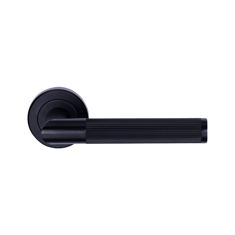 Aluminium L Bentuk Knurled Lever di Rose Door Handle Matt Black